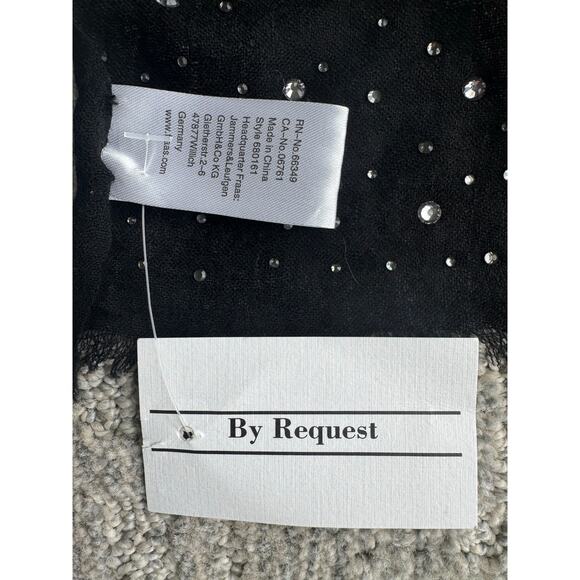 NWT Fraas Wool Cashmere Blend Crystal Embellished Sheer Black Scarf 80” X 30” - Picture 4 of 6